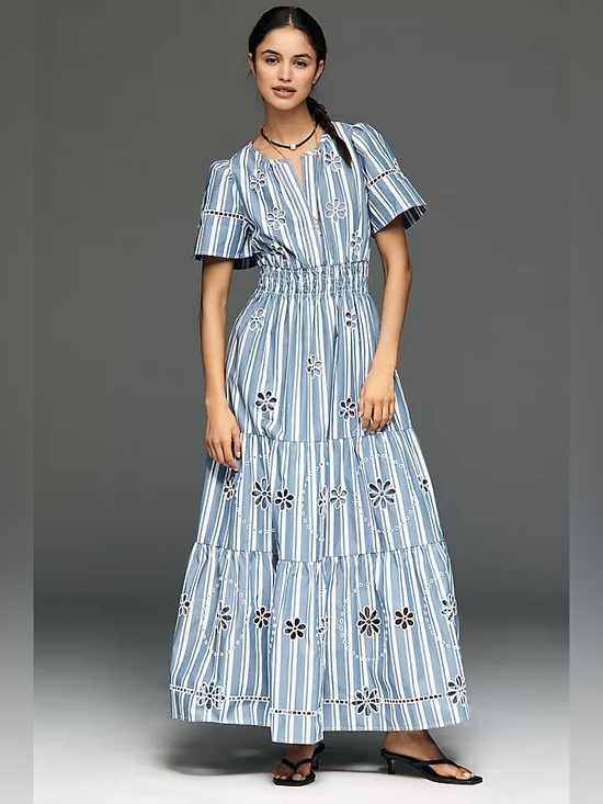 Anthropologie Dresses & Skirts - Anthropologie Somerset Maxi Dress Eyelet Embroidered Striped Small FLAWED